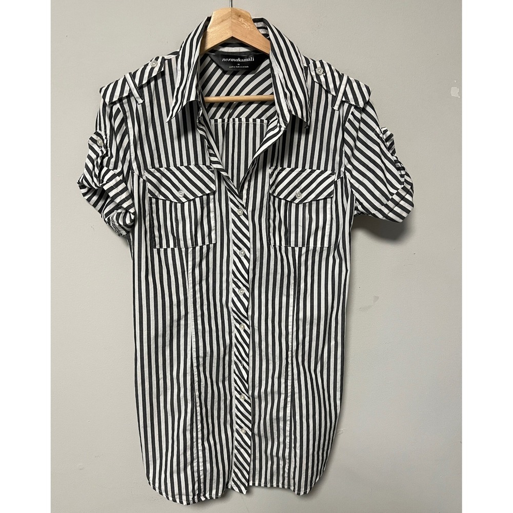 Norma Kamali Button Down Women M Black White Pre-owned Striped Utility NK210101S